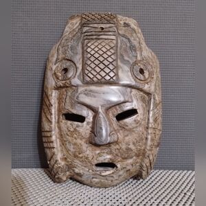 Vintage Mayan Aztec Carved Onyx Marble Stone Mask